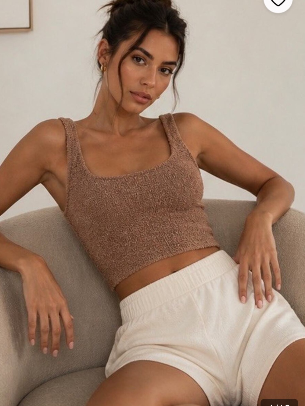 Skims Cozy Knit Soft Lounge Boucle Tank in Tan